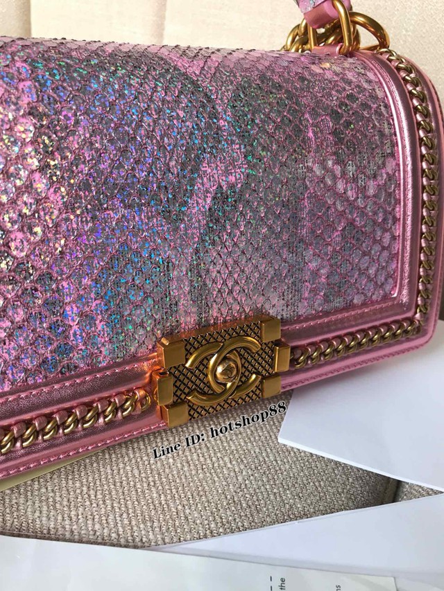 CHANEL女包 A94804 新款 leboy蟒蛇皮牛皮革編織金屬邊手柄 香奈兒斜挎單肩女包  香奈兒鏈條口蓋包 djc1306